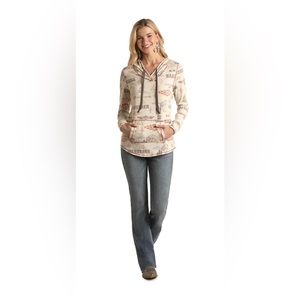 PANHANDLE WOMEN'S WESTERN PRINT HOODIE, SIZE S